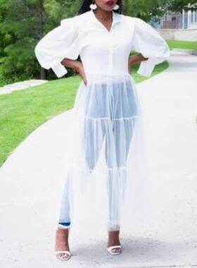 NY&C Tulle Maxi Shirt Dress White NWOT SzXL